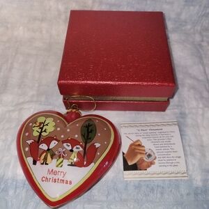 Pier 1 "Li Bien" Merry Christmas Fox Design Heart-Shaped Ornament 2014